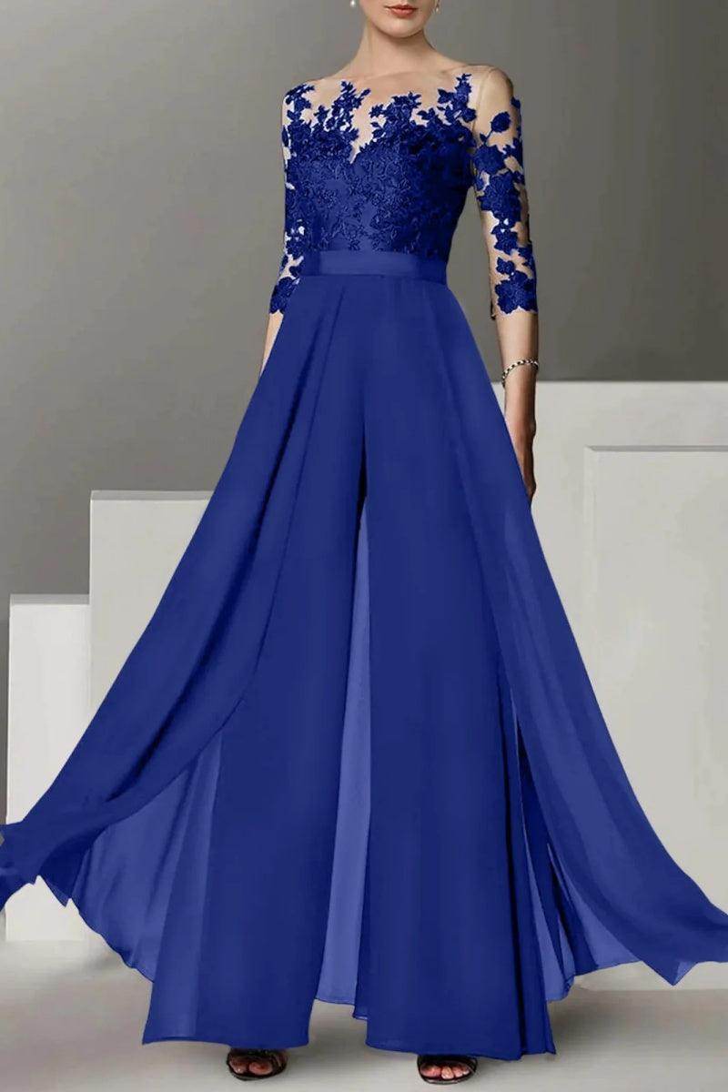 A Line Jewel Neck 3/4 Length Sleeves Floor Length Mother Dresses CM0375 - COCOMELODY