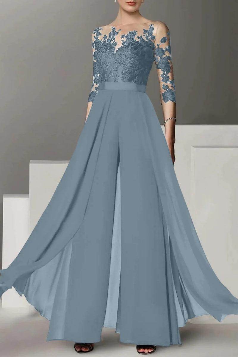 A Line Jewel Neck 3/4 Length Sleeves Floor Length Mother Dresses CM0375 - COCOMELODY