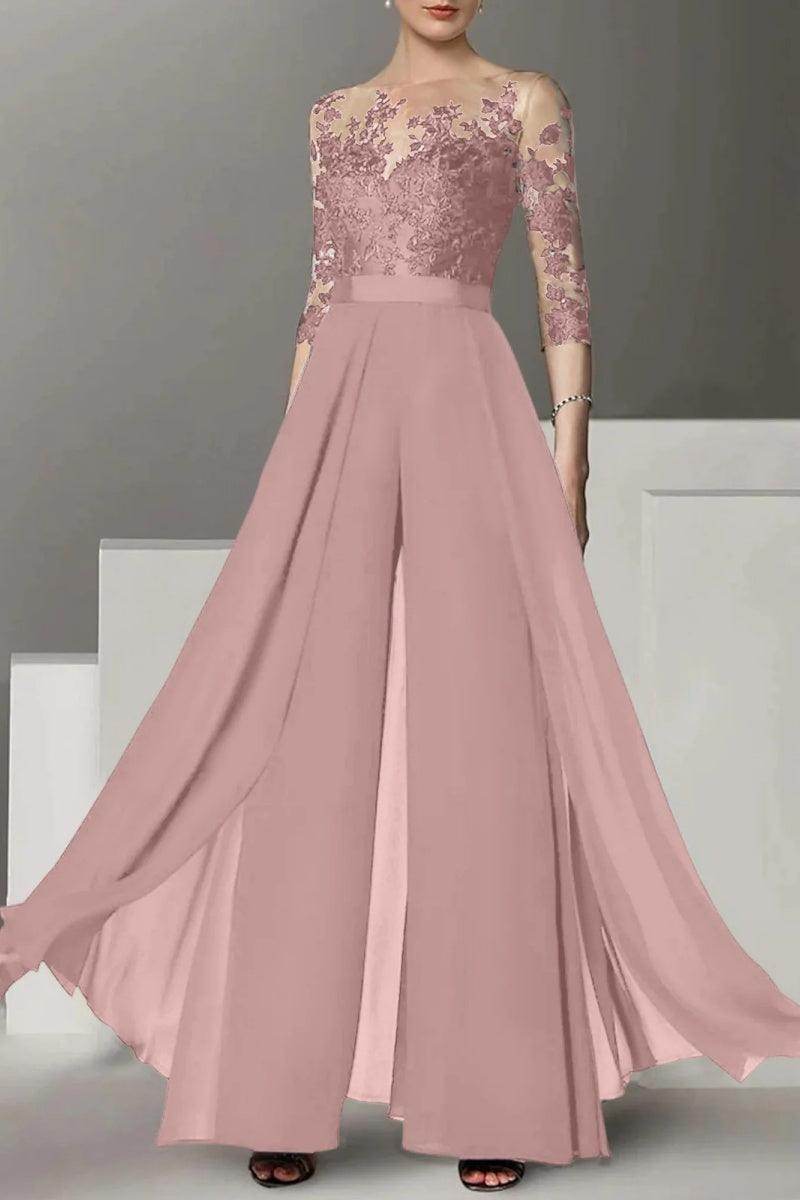 A Line Jewel Neck 3/4 Length Sleeves Floor Length Mother Dresses CM0375 - COCOMELODY