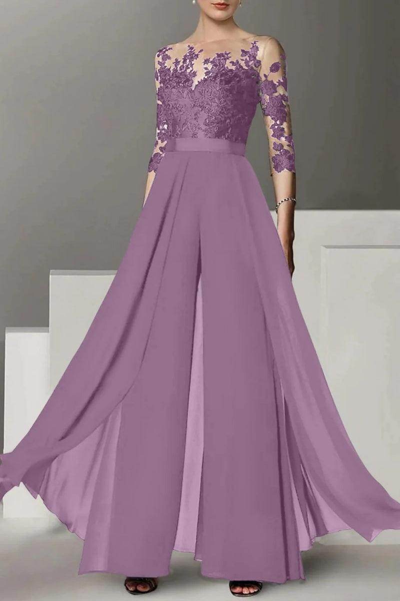 A Line Jewel Neck 3/4 Length Sleeves Floor Length Mother Dresses CM0375 - COCOMELODY