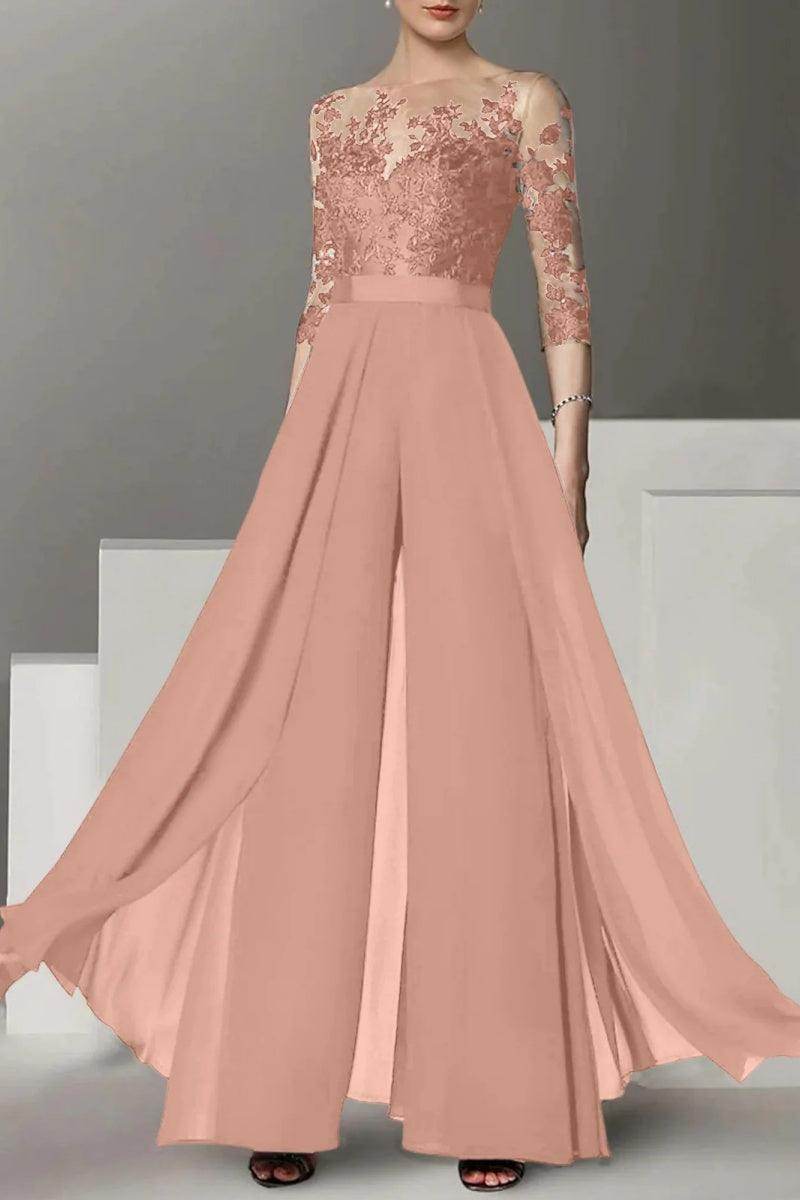 A Line Jewel Neck 3/4 Length Sleeves Floor Length Mother Dresses CM0375 - COCOMELODY