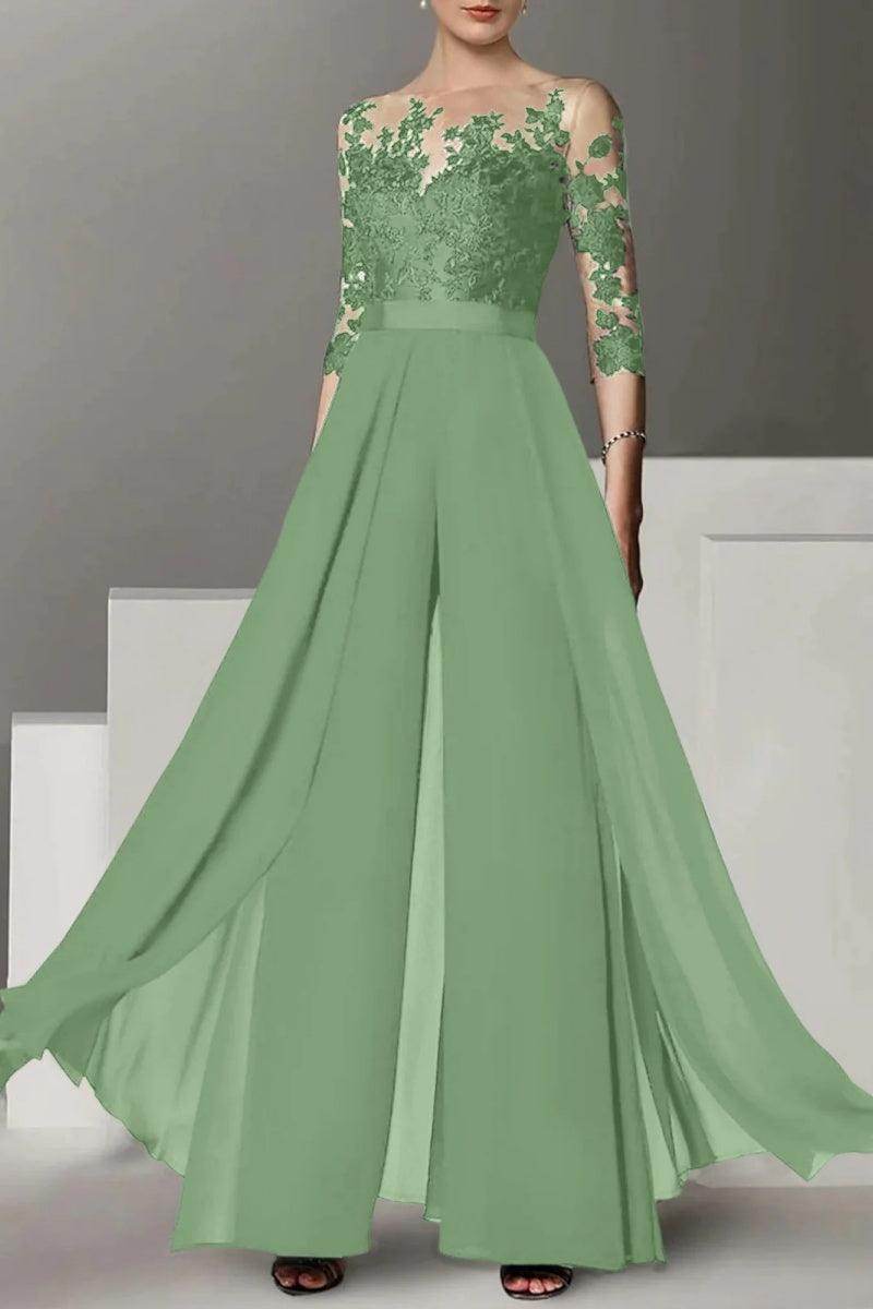 A Line Jewel Neck 3/4 Length Sleeves Floor Length Mother Dresses CM0375 - COCOMELODY