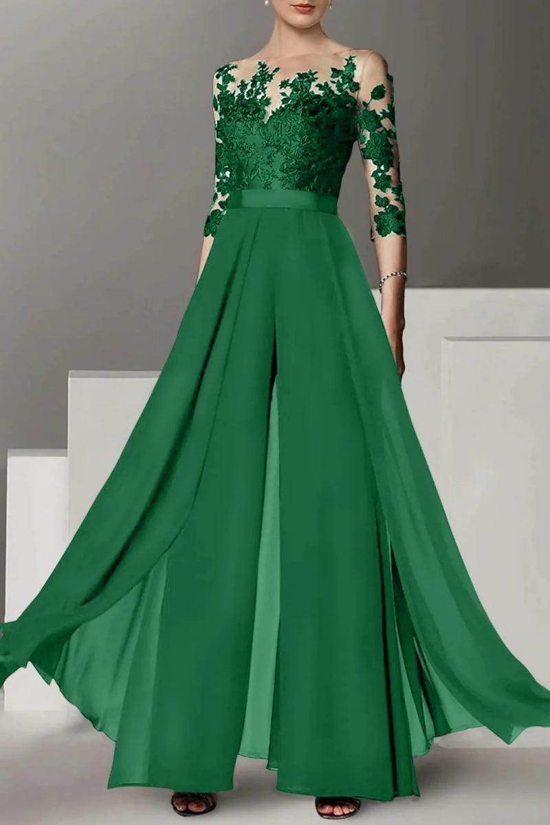 A Line Jewel Neck 3/4 Length Sleeves Floor Length Mother Dresses CM0375 - COCOMELODY