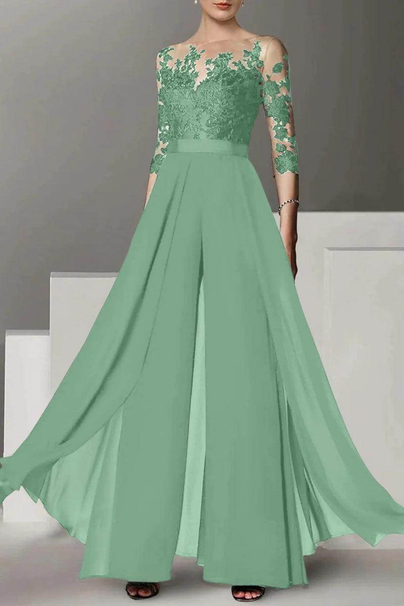 A Line Jewel Neck 3/4 Length Sleeves Floor Length Mother Dresses CM0375 - COCOMELODY