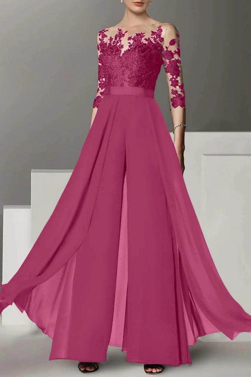 A Line Jewel Neck 3/4 Length Sleeves Floor Length Mother Dresses CM0375 - COCOMELODY