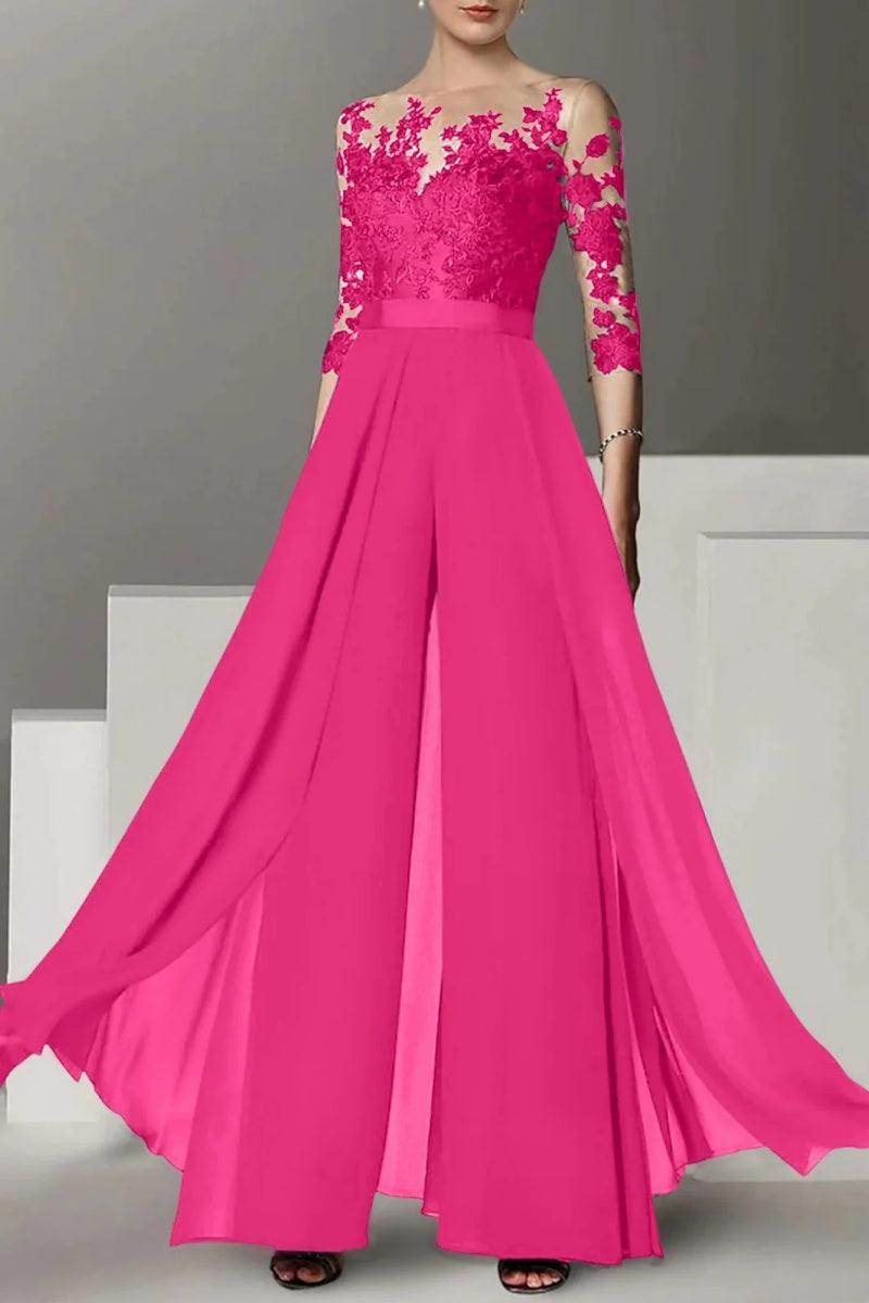 A Line Jewel Neck 3/4 Length Sleeves Floor Length Mother Dresses CM0375 - COCOMELODY