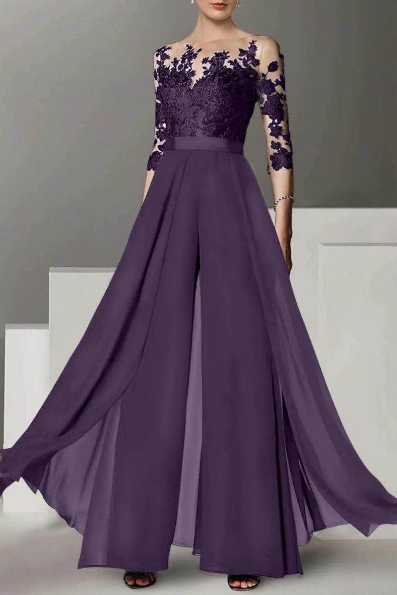 A Line Jewel Neck 3/4 Length Sleeves Floor Length Mother Dresses CM0375 - COCOMELODY