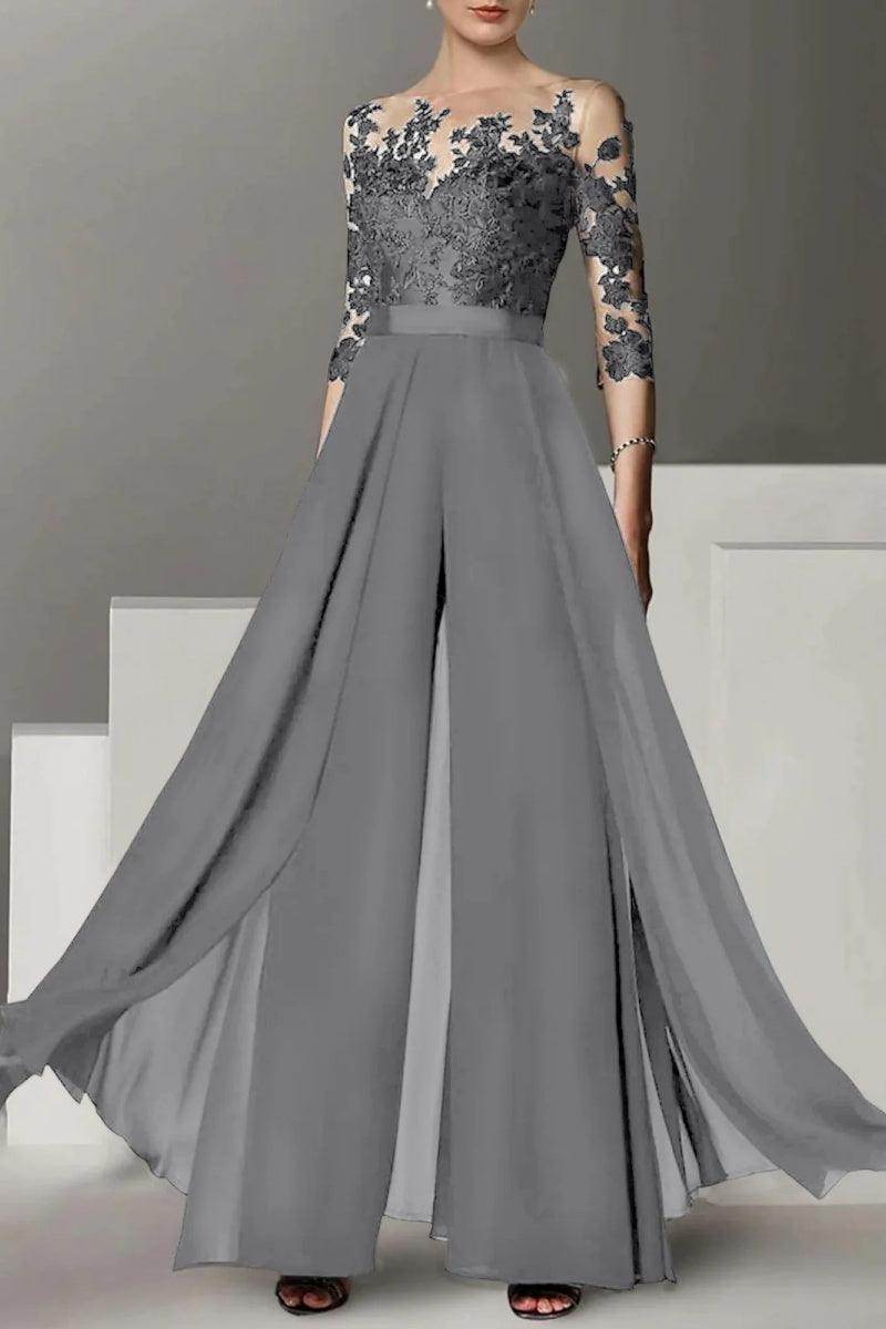 A Line Jewel Neck 3/4 Length Sleeves Floor Length Mother Dresses CM0375 - COCOMELODY