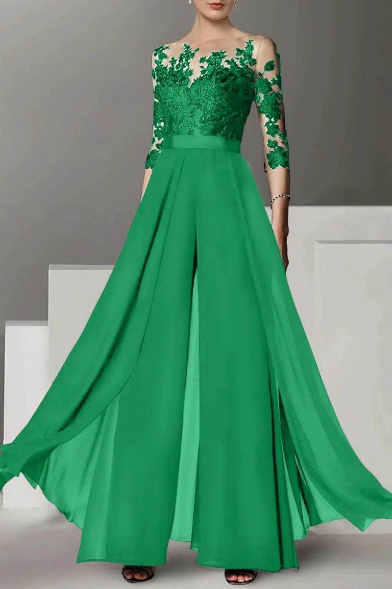 A Line Jewel Neck 3/4 Length Sleeves Floor Length Mother Dresses CM0375 - COCOMELODY