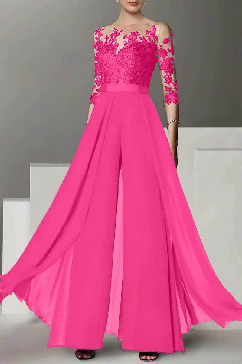 A Line Jewel Neck 3/4 Length Sleeves Floor Length Mother Dresses CM0375 - COCOMELODY