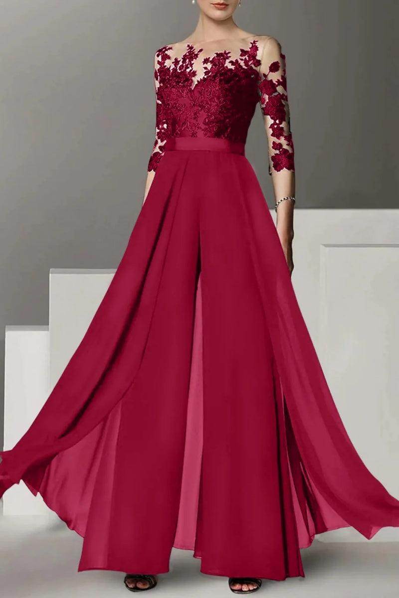 A Line Jewel Neck 3/4 Length Sleeves Floor Length Mother Dresses CM0375 - COCOMELODY