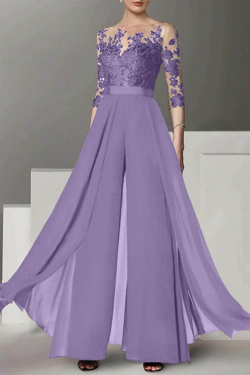 A Line Jewel Neck 3/4 Length Sleeves Floor Length Mother Dresses CM0375 - COCOMELODY