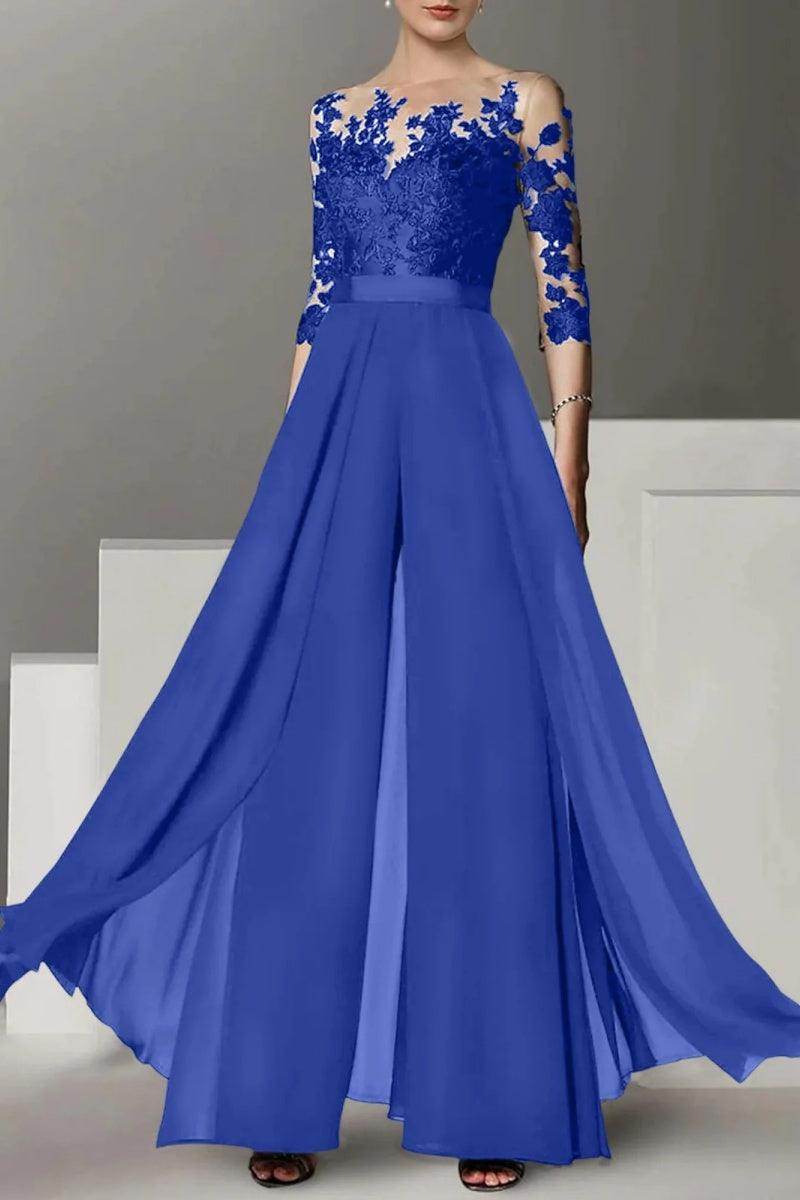 A Line Jewel Neck 3/4 Length Sleeves Floor Length Mother Dresses CM0375 - COCOMELODY