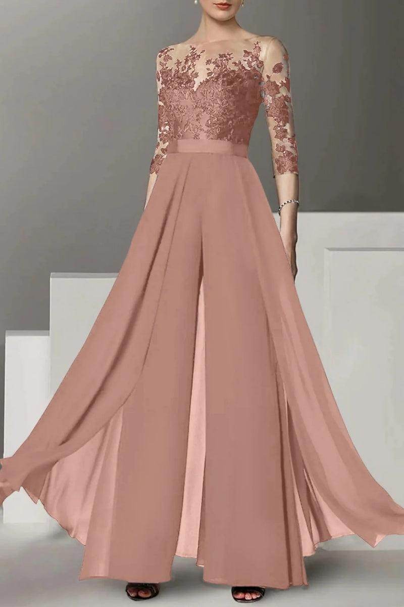 A Line Jewel Neck 3/4 Length Sleeves Floor Length Mother Dresses CM0375 - COCOMELODY