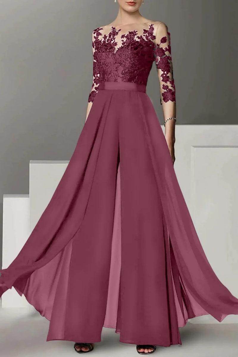 A Line Jewel Neck 3/4 Length Sleeves Floor Length Mother Dresses CM0375 - COCOMELODY