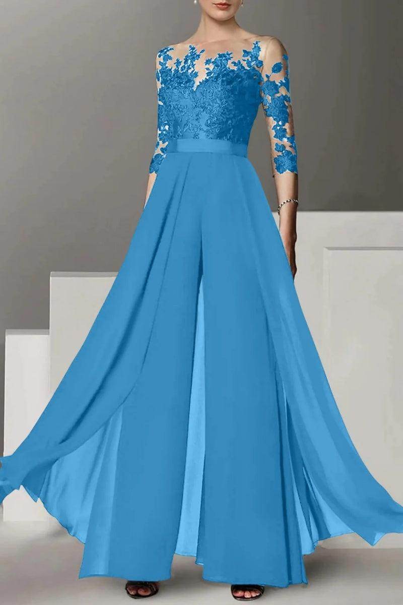 A Line Jewel Neck 3/4 Length Sleeves Floor Length Mother Dresses CM0375 - COCOMELODY