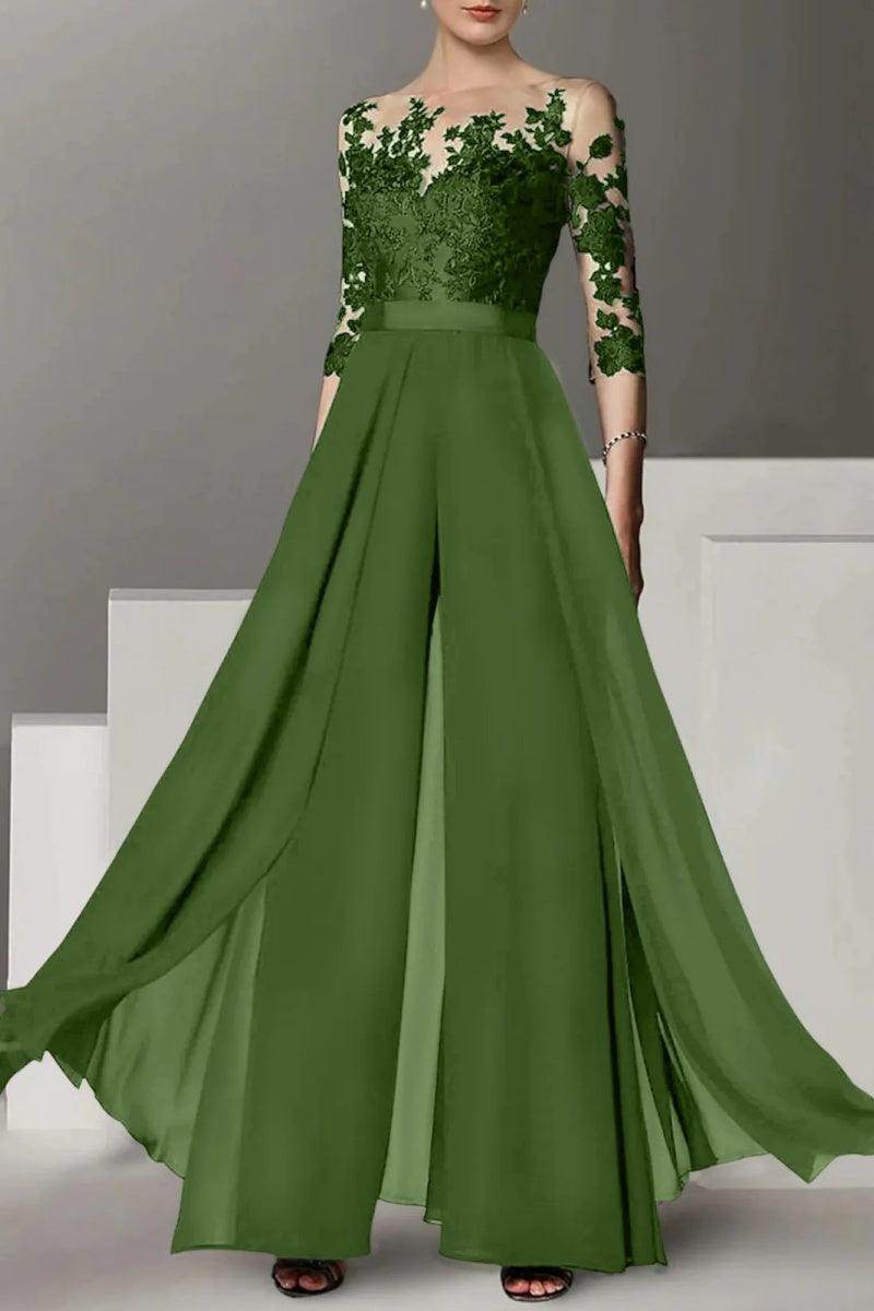 A Line Jewel Neck 3/4 Length Sleeves Floor Length Mother Dresses CM0375 - COCOMELODY