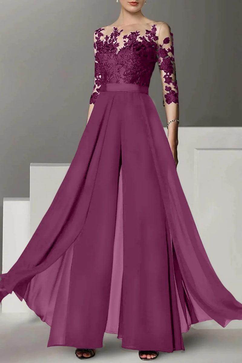 A Line Jewel Neck 3/4 Length Sleeves Floor Length Mother Dresses CM0375 - COCOMELODY