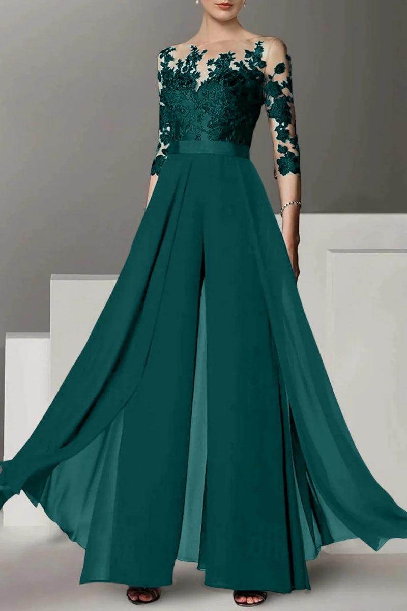 A Line Jewel Neck 3/4 Length Sleeves Floor Length Mother Dresses CM0375 - COCOMELODY