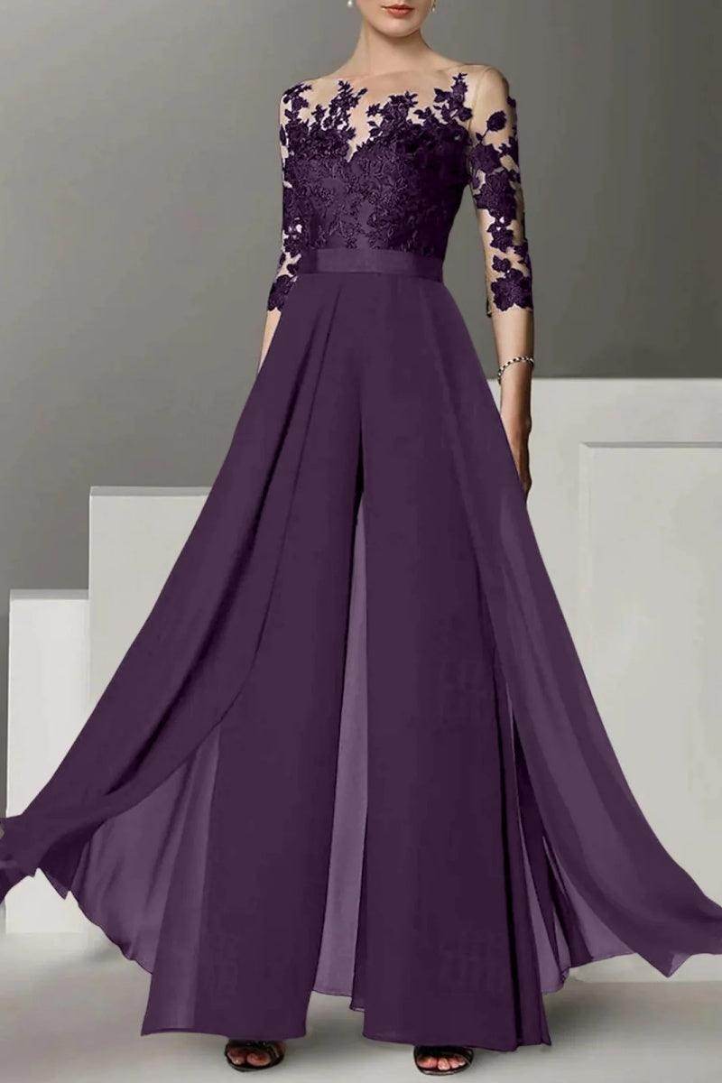 A Line Jewel Neck 3/4 Length Sleeves Floor Length Mother Dresses CM0375 - COCOMELODY