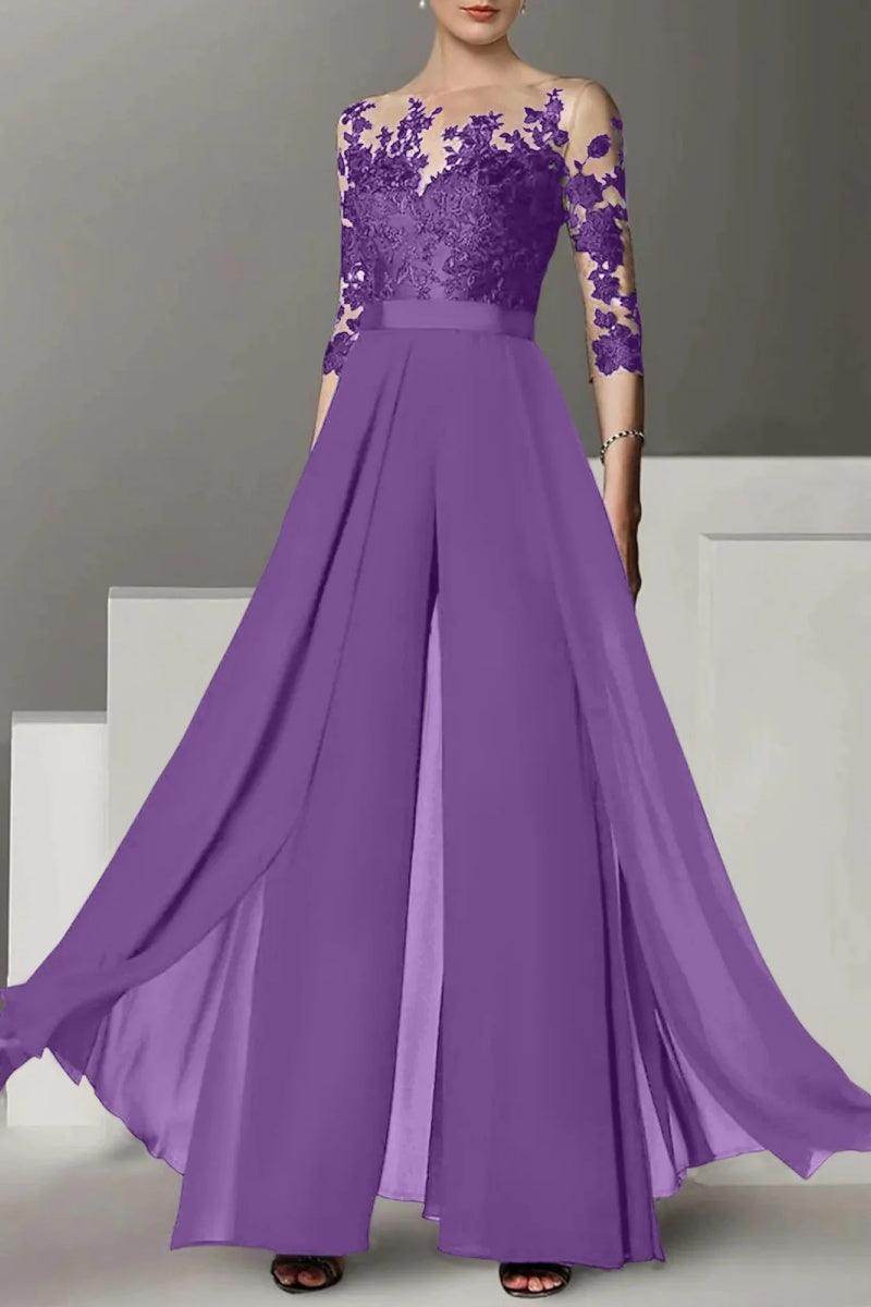 A Line Jewel Neck 3/4 Length Sleeves Floor Length Mother Dresses CM0375 - COCOMELODY