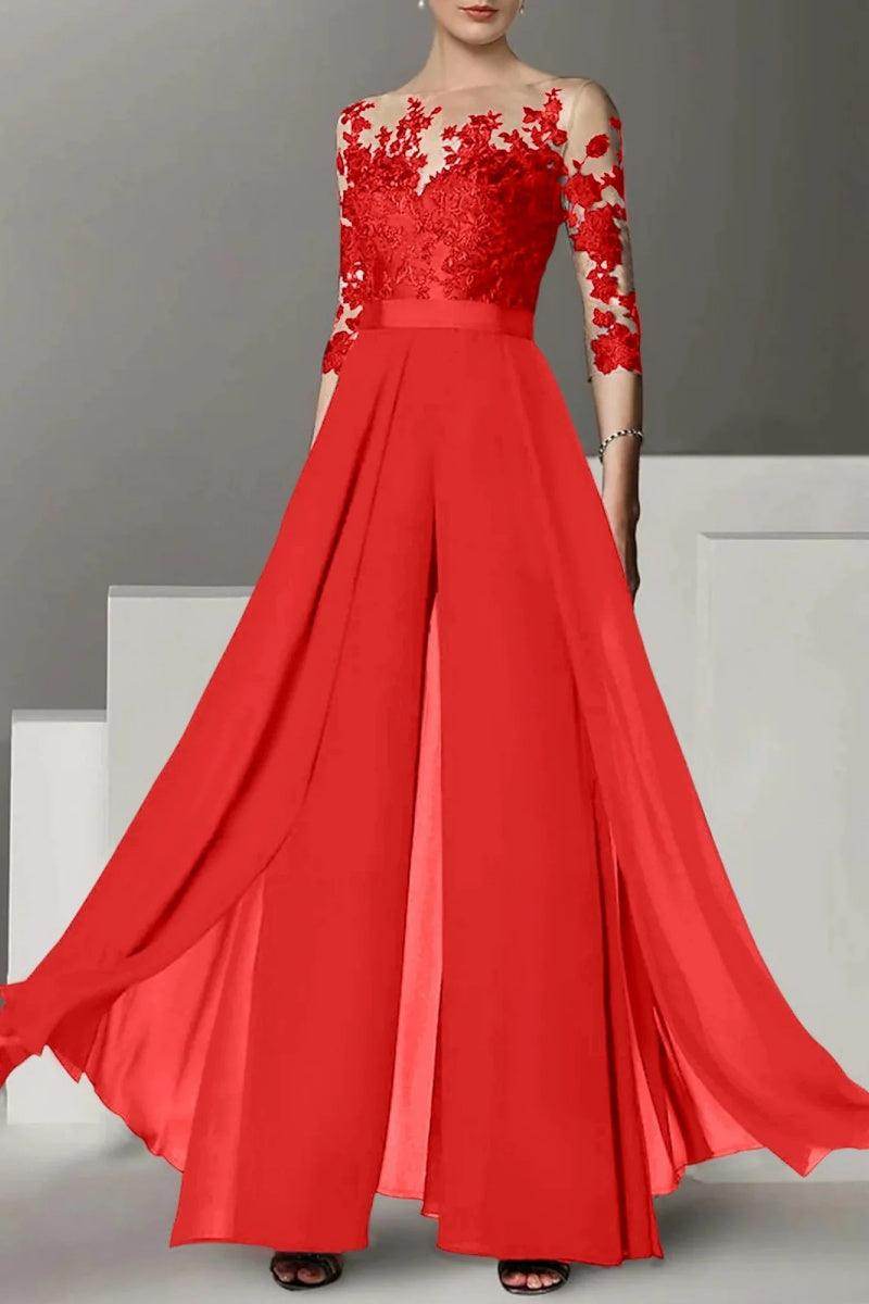 A Line Jewel Neck 3/4 Length Sleeves Floor Length Mother Dresses CM0375 - COCOMELODY