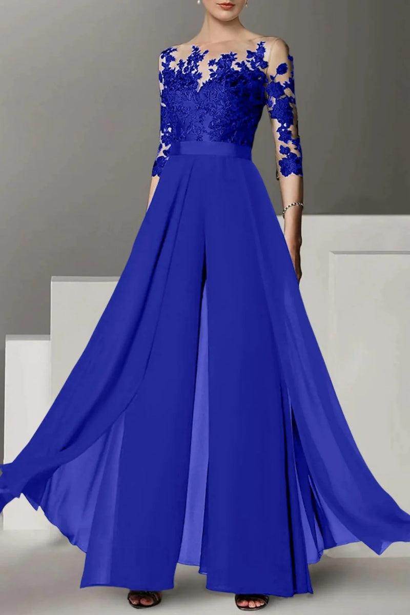 A Line Jewel Neck 3/4 Length Sleeves Floor Length Mother Dresses CM0375 - COCOMELODY