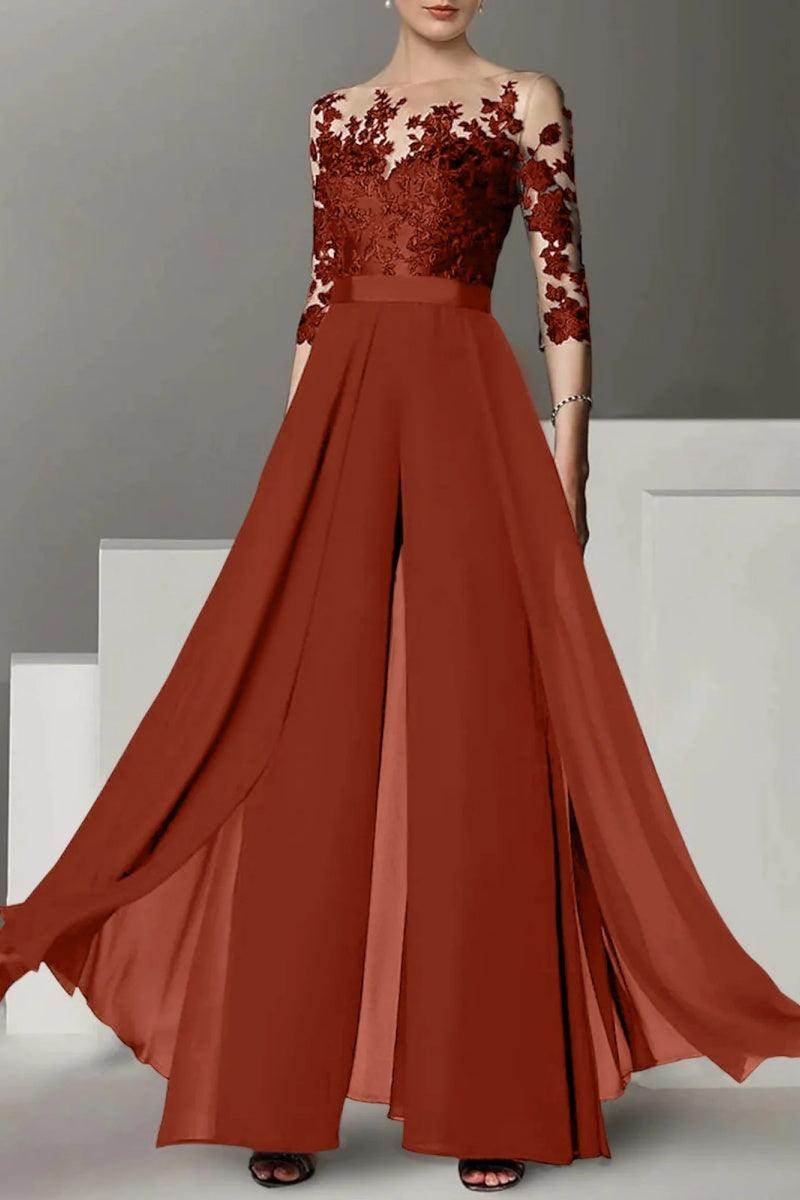 A Line Jewel Neck 3/4 Length Sleeves Floor Length Mother Dresses CM0375 - COCOMELODY