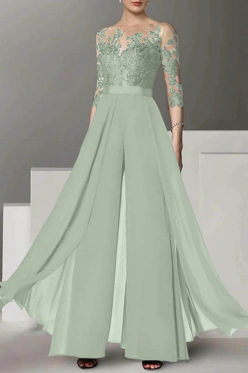 A Line Jewel Neck 3/4 Length Sleeves Floor Length Mother Dresses CM0375 - COCOMELODY