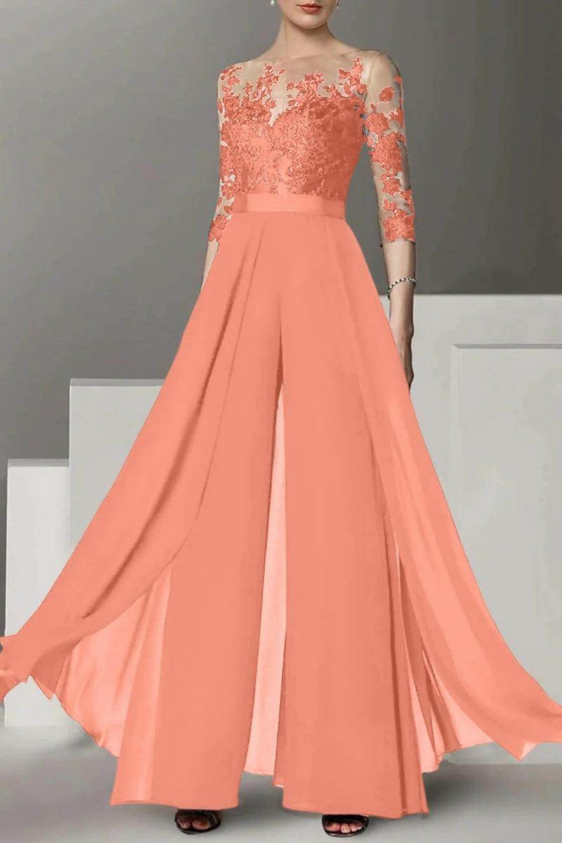 A Line Jewel Neck 3/4 Length Sleeves Floor Length Mother Dresses CM0375 - COCOMELODY