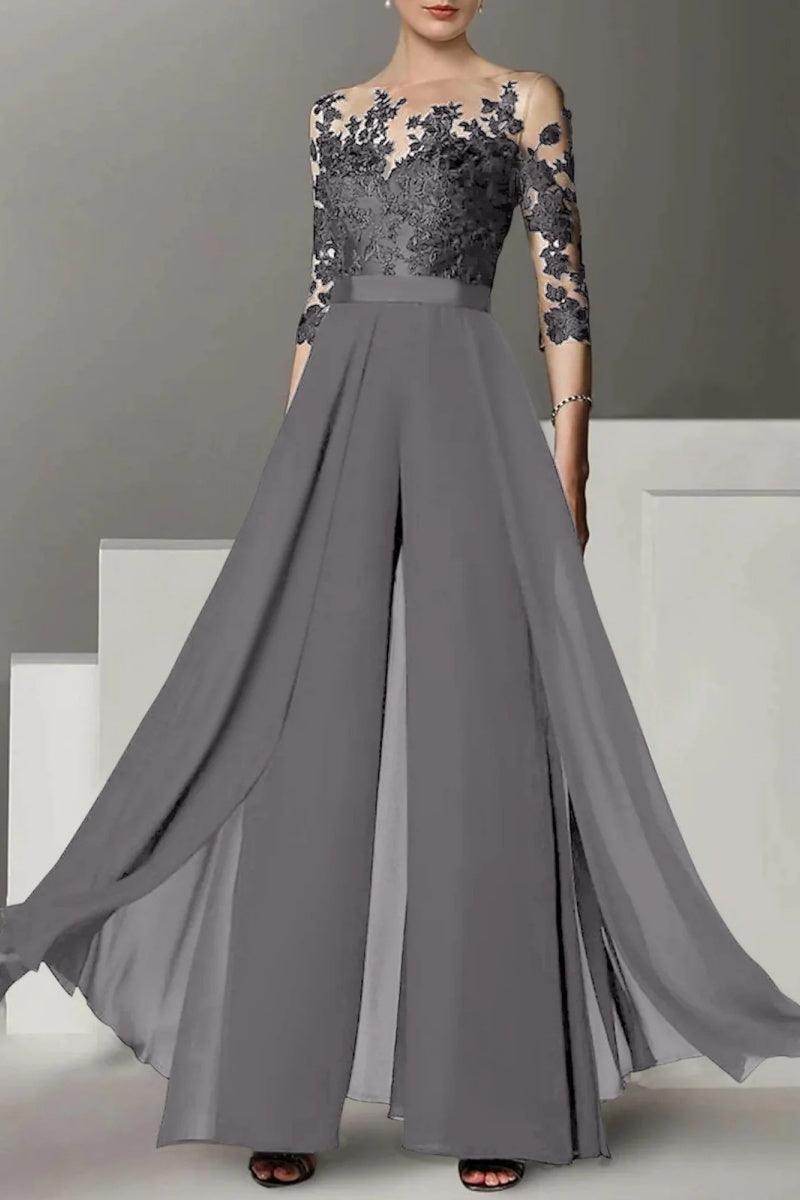 A Line Jewel Neck 3/4 Length Sleeves Floor Length Mother Dresses CM0375 - COCOMELODY