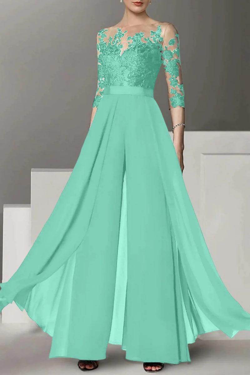 A Line Jewel Neck 3/4 Length Sleeves Floor Length Mother Dresses CM0375 - COCOMELODY