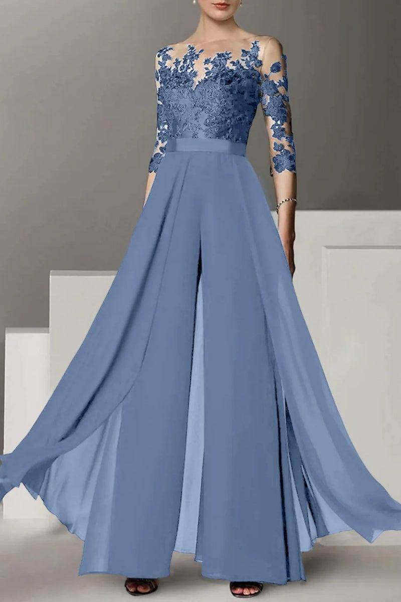 A Line Jewel Neck 3/4 Length Sleeves Floor Length Mother Dresses CM0375 - COCOMELODY