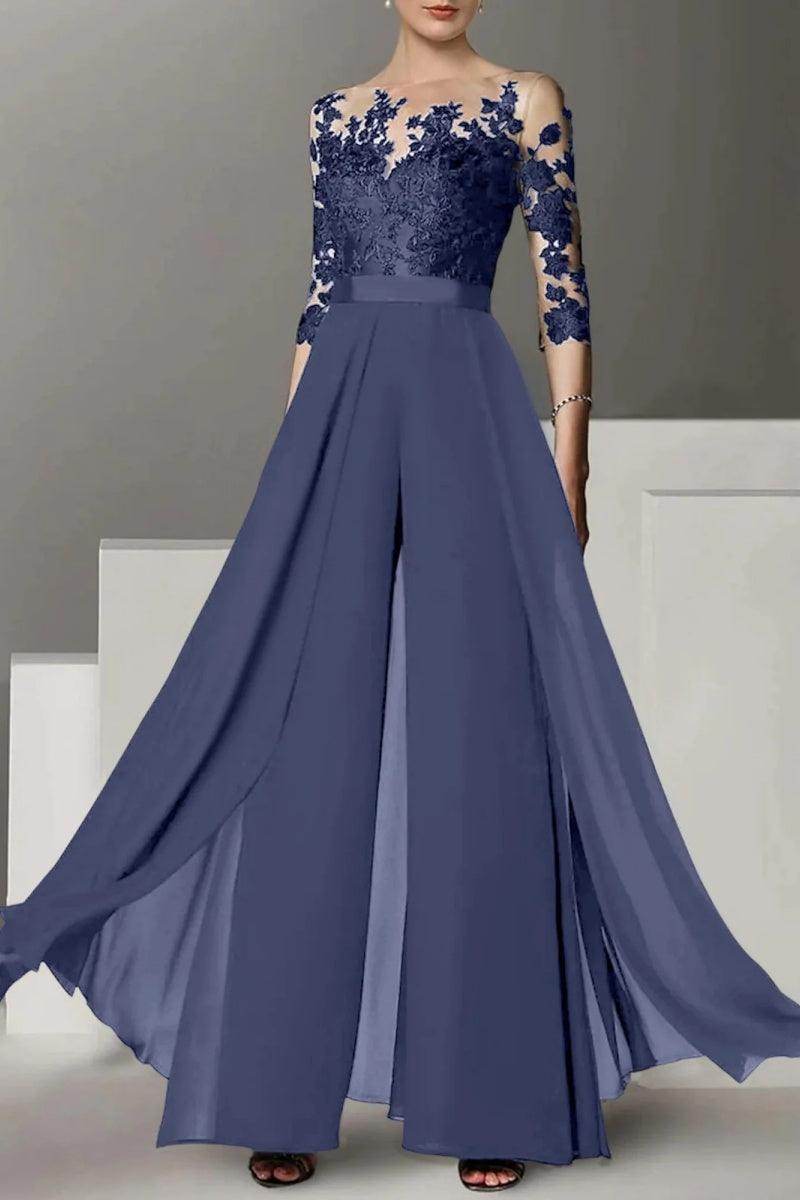 A Line Jewel Neck 3/4 Length Sleeves Floor Length Mother Dresses CM0375 - COCOMELODY