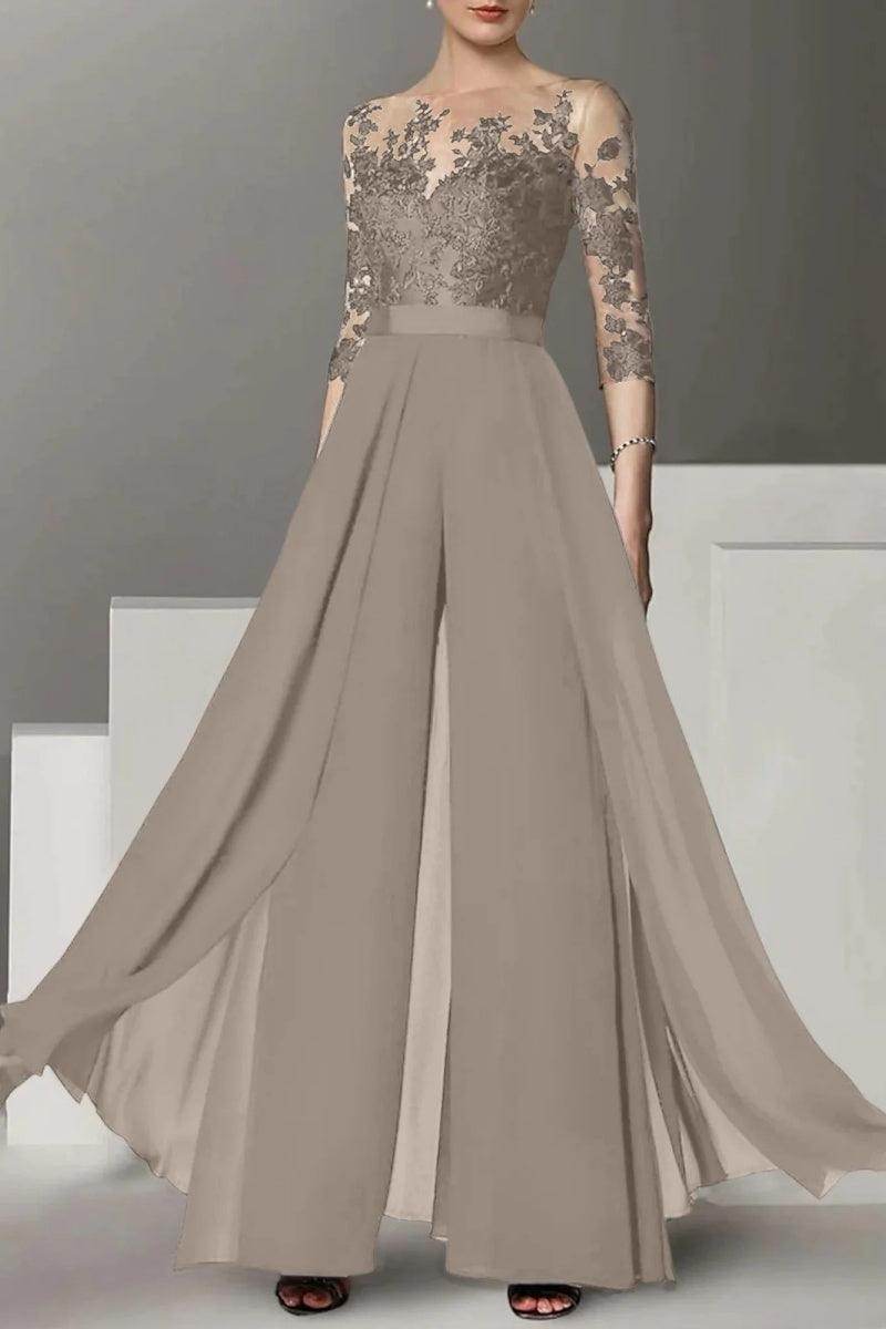 A Line Jewel Neck 3/4 Length Sleeves Floor Length Mother Dresses CM0375 - COCOMELODY