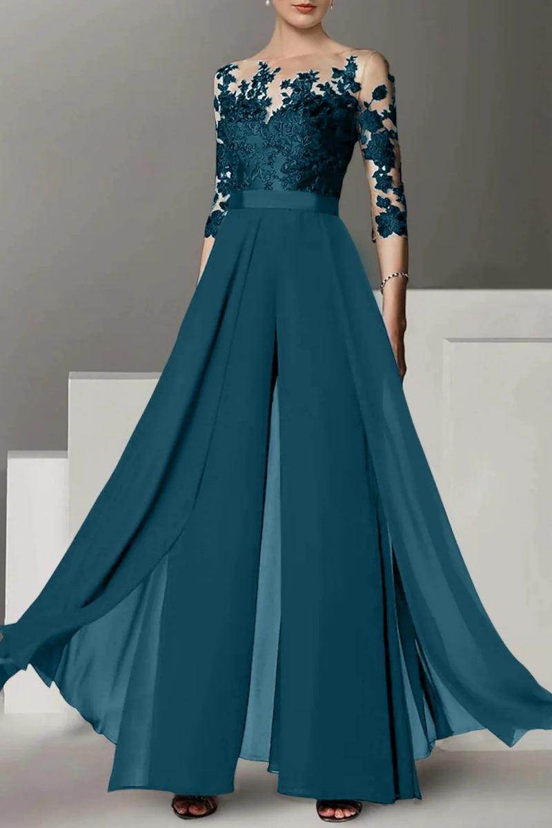 A Line Jewel Neck 3/4 Length Sleeves Floor Length Mother Dresses CM0375 - COCOMELODY