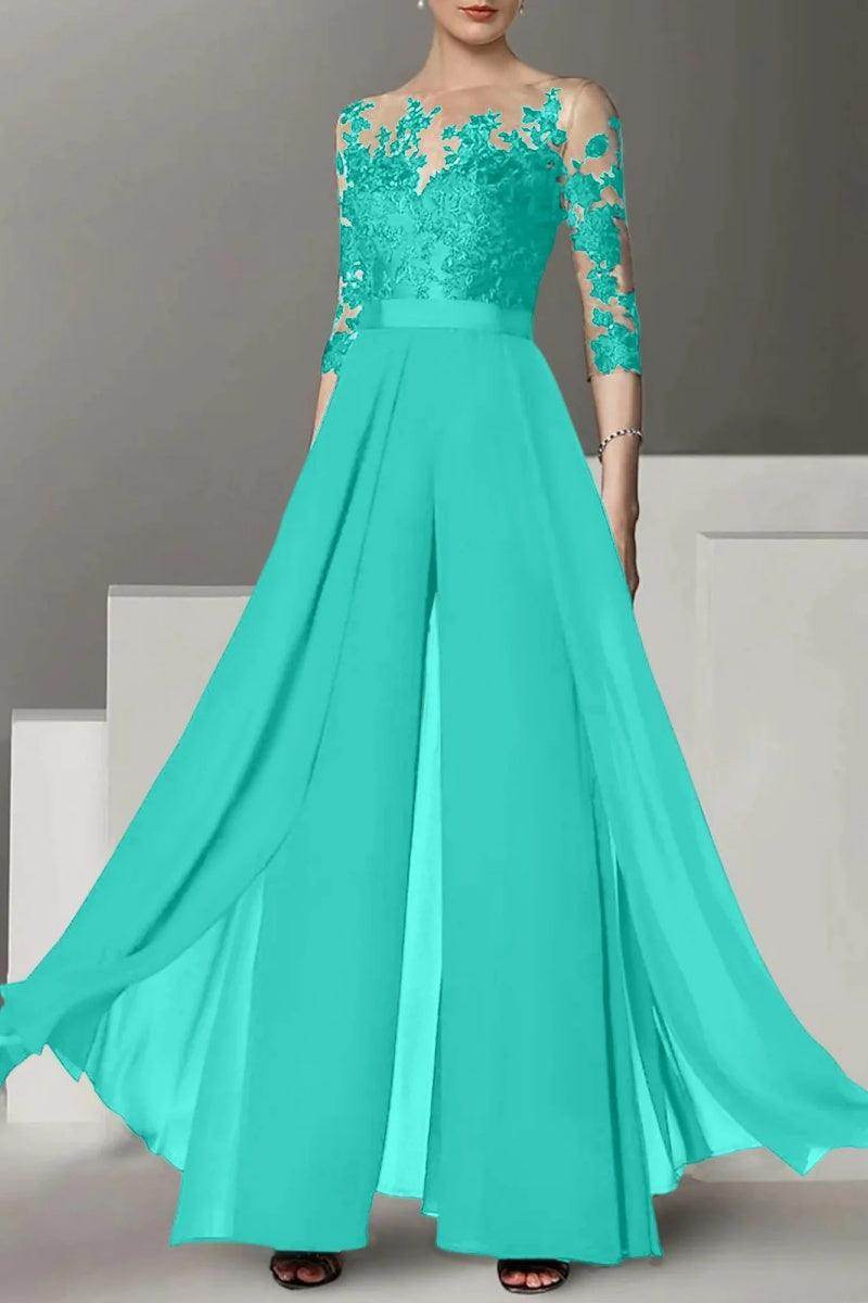 A Line Jewel Neck 3/4 Length Sleeves Floor Length Mother Dresses CM0375 - COCOMELODY