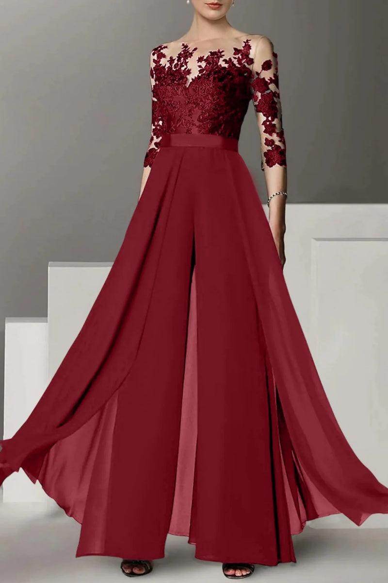 A Line Jewel Neck 3/4 Length Sleeves Floor Length Mother Dresses CM0375 - COCOMELODY