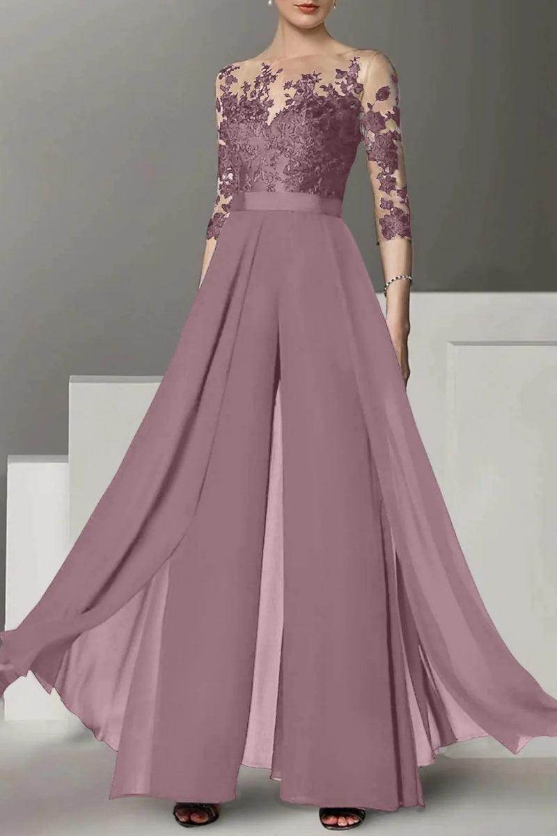 A Line Jewel Neck 3/4 Length Sleeves Floor Length Mother Dresses CM0375 - COCOMELODY