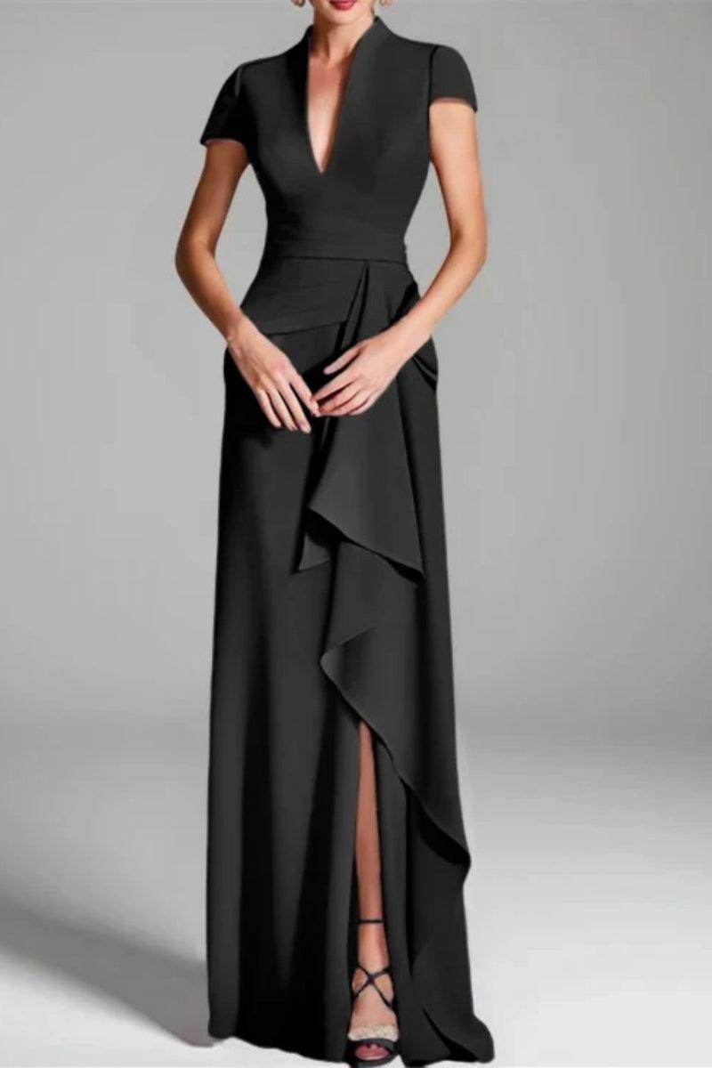 Sheath Column V Neck Short Sleeves Floor Length Mother Dresses CM0377 - COCOMELODY