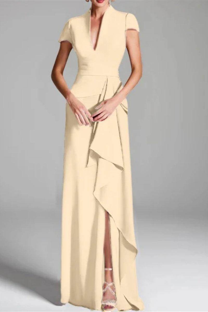Sheath Column V Neck Short Sleeves Floor Length Mother Dresses CM0377 - COCOMELODY