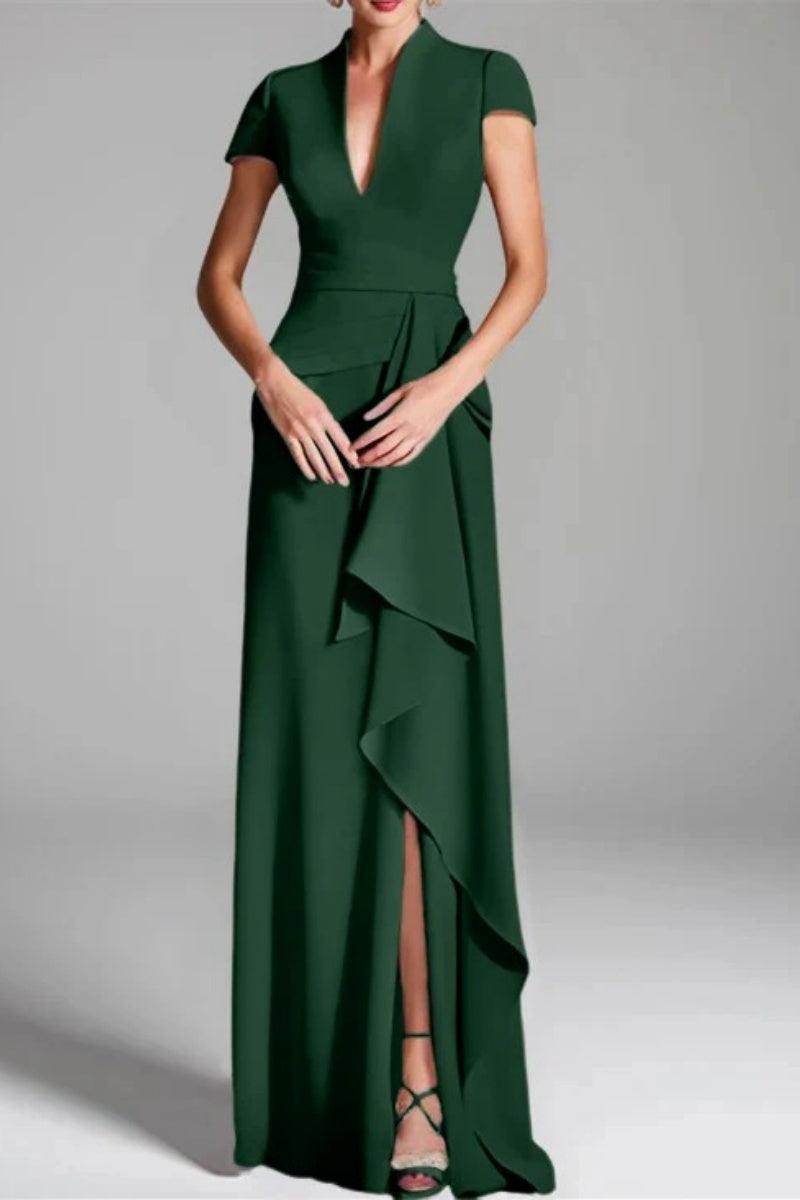 Sheath Column V Neck Short Sleeves Floor Length Mother Dresses CM0377 - COCOMELODY