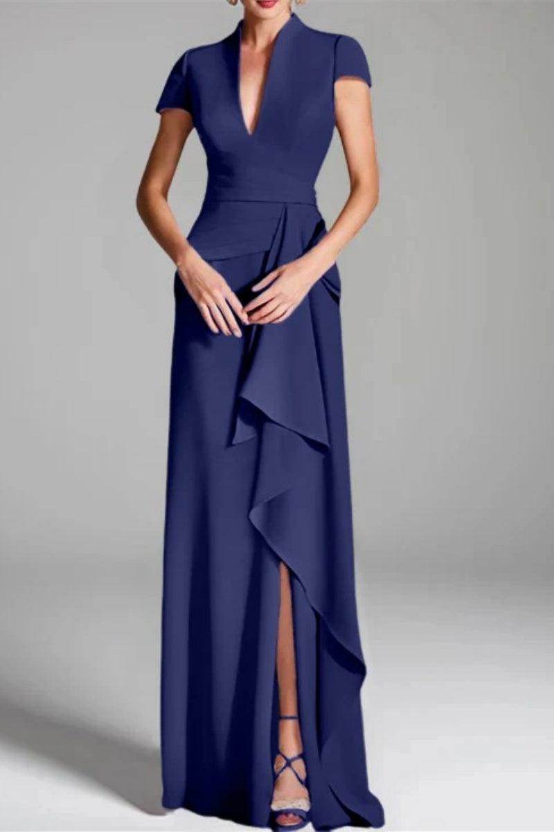 Sheath Column V Neck Short Sleeves Floor Length Mother Dresses CM0377 - COCOMELODY