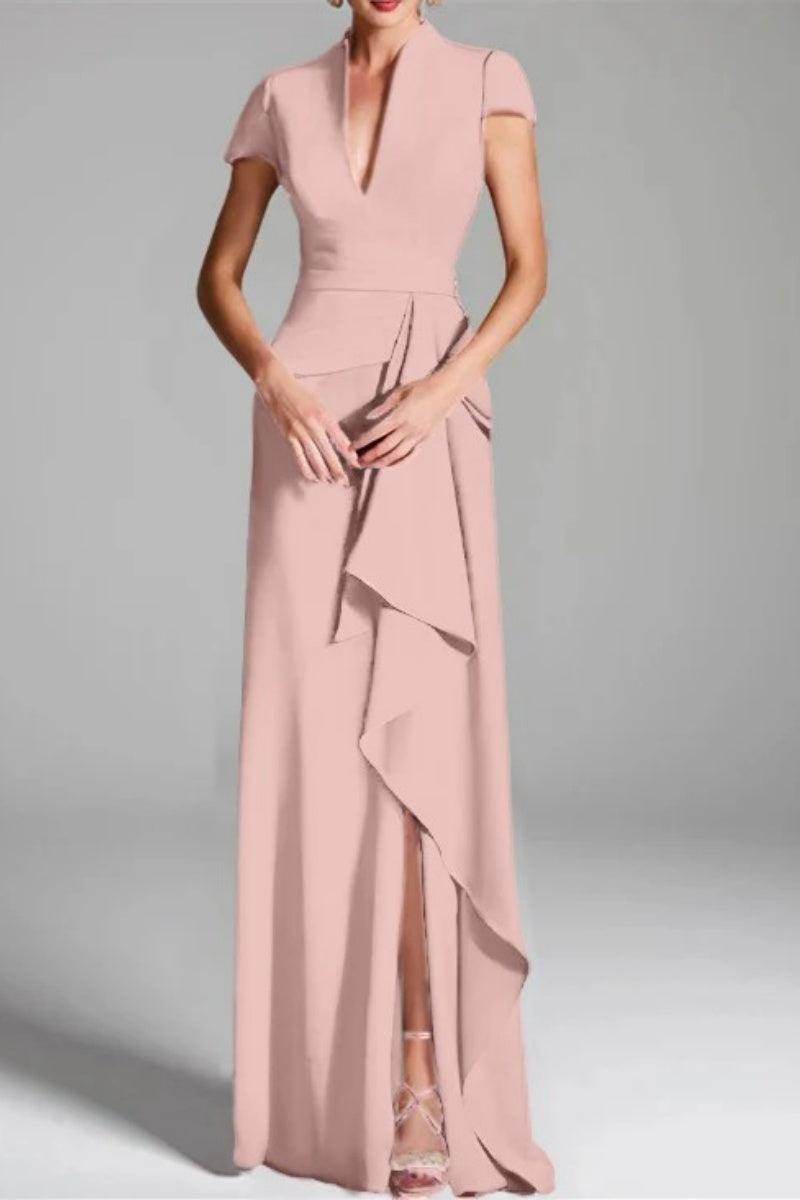 Sheath Column V Neck Short Sleeves Floor Length Mother Dresses CM0377 - COCOMELODY