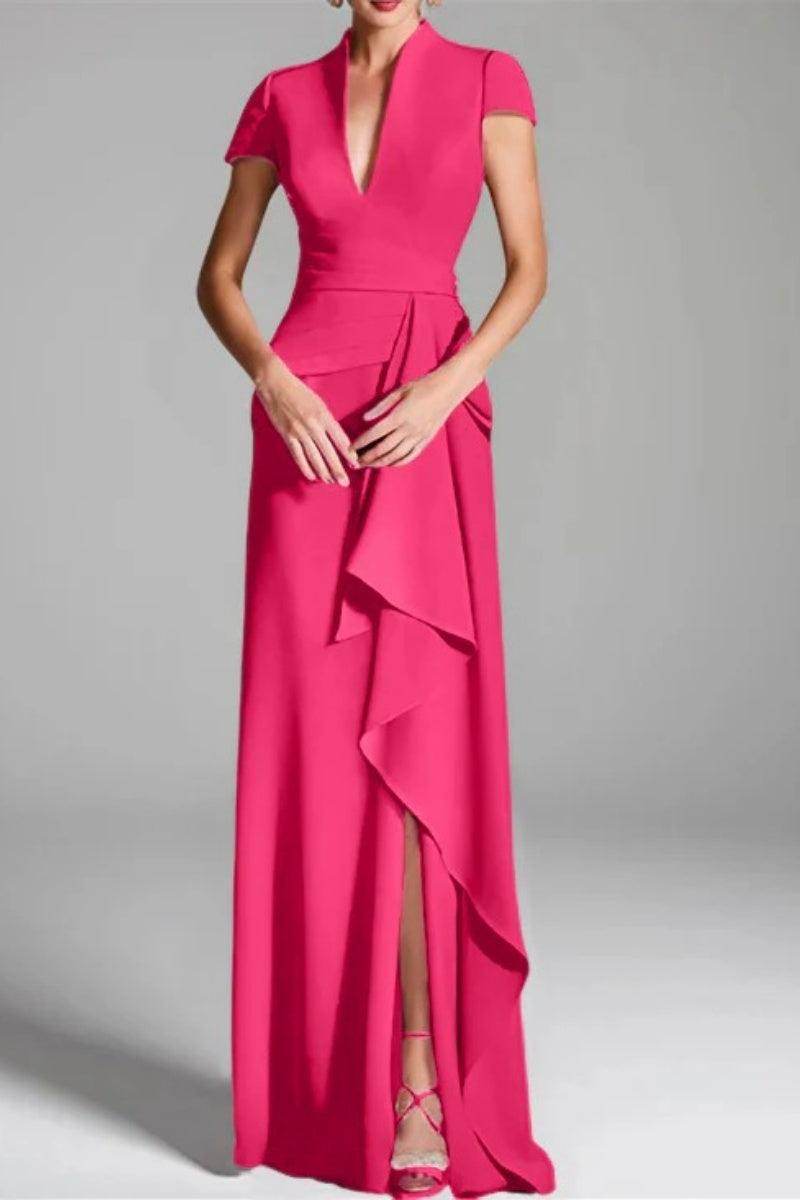 Sheath Column V Neck Short Sleeves Floor Length Mother Dresses CM0377 - COCOMELODY