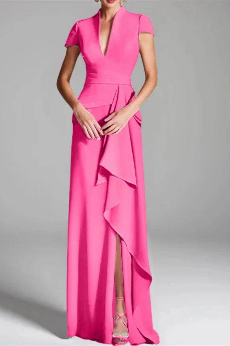 Sheath Column V Neck Short Sleeves Floor Length Mother Dresses CM0377 - COCOMELODY