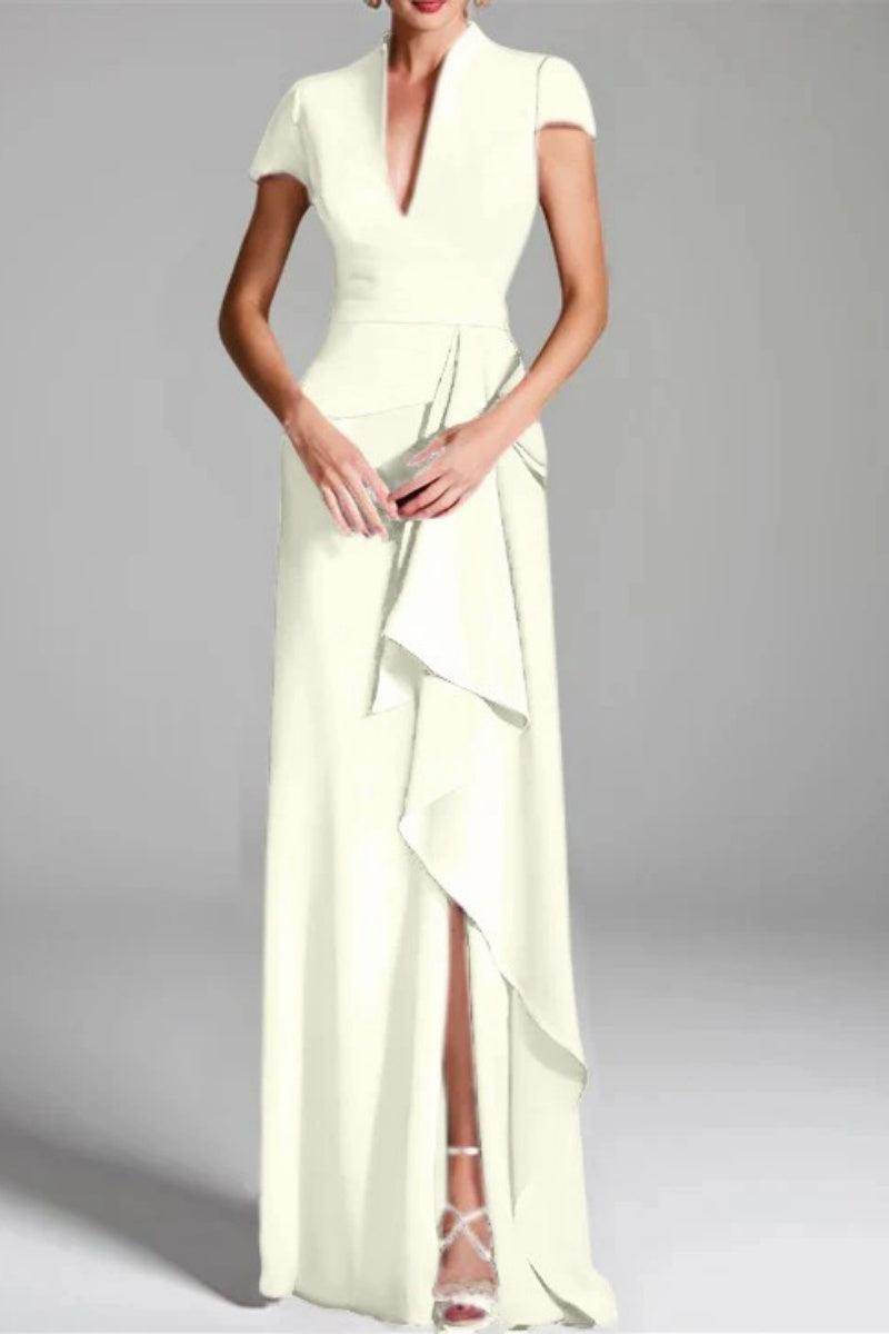 Sheath Column V Neck Short Sleeves Floor Length Mother Dresses CM0377 - COCOMELODY