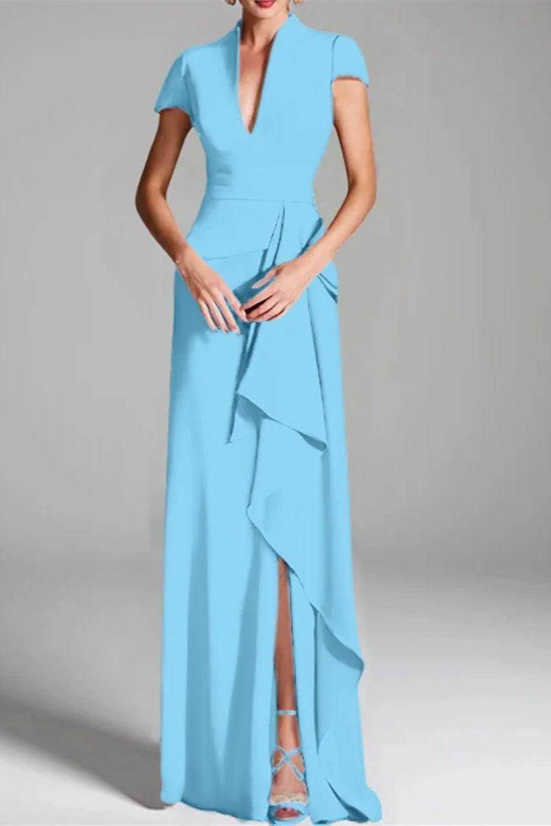 Sheath Column V Neck Short Sleeves Floor Length Mother Dresses CM0377 - COCOMELODY