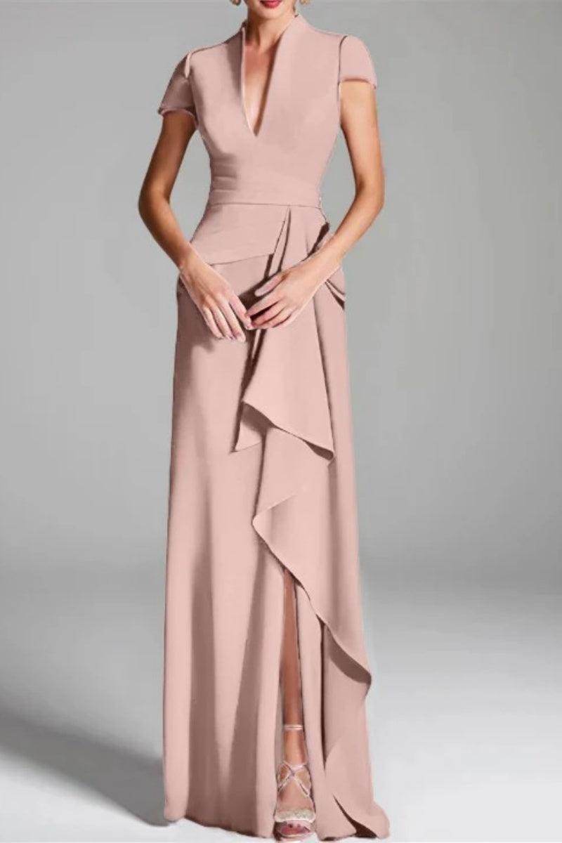 Sheath Column V Neck Short Sleeves Floor Length Mother Dresses CM0377 - COCOMELODY