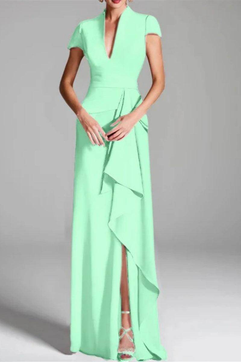 Sheath Column V Neck Short Sleeves Floor Length Mother Dresses CM0377 - COCOMELODY